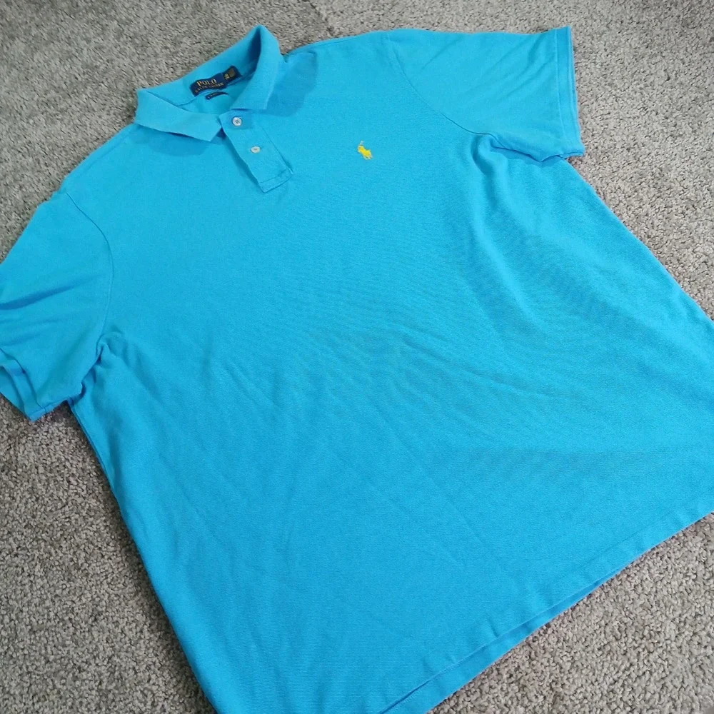 Polo Ralph Lauren Mens XXL Classic Fit Pique Polo Shirt Blue Yellow Pony Logo